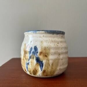 Studio Handmade Ceramic Stoneware Mug Hand-Painted Blue Yellow Floral Design